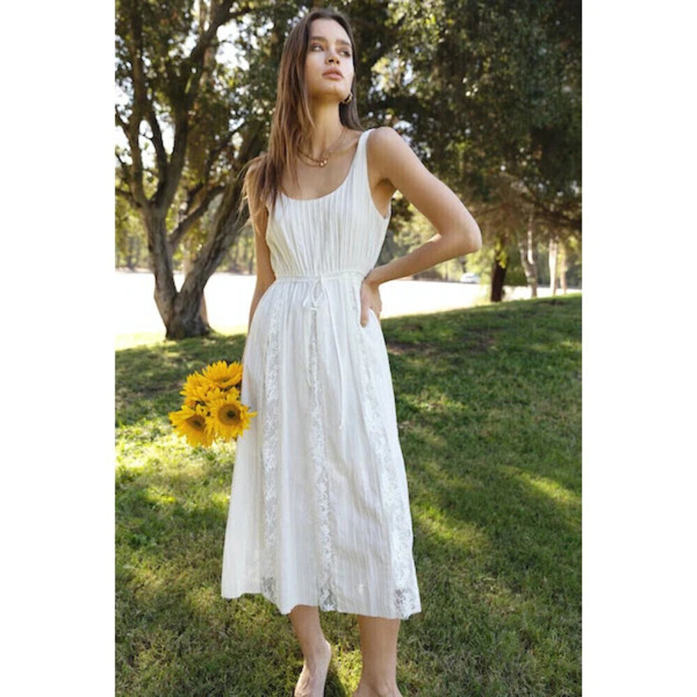 ADELYN RAE women's Vivian Lace Inset Cotton Maxi Dress - White $189 size XS